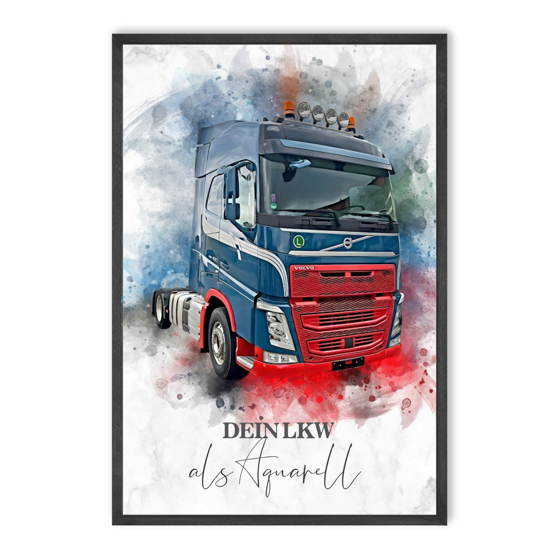 Geschenkidee für LKW Fahrer | LKW Wandbild im Aquarell-Stil | personalisierbar