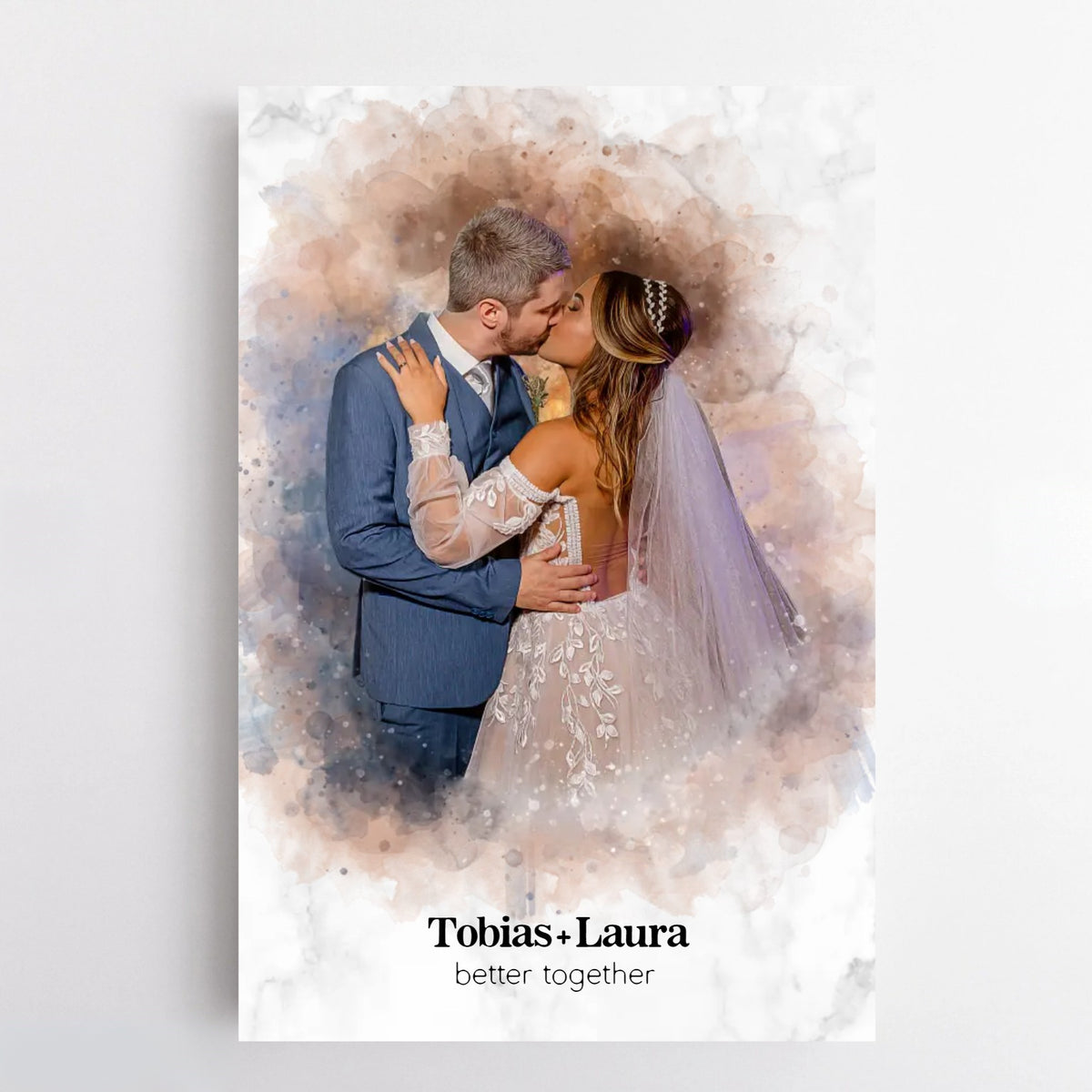 Tvoja poročna fotografija kot akvarelni poster | Darilo za poroko