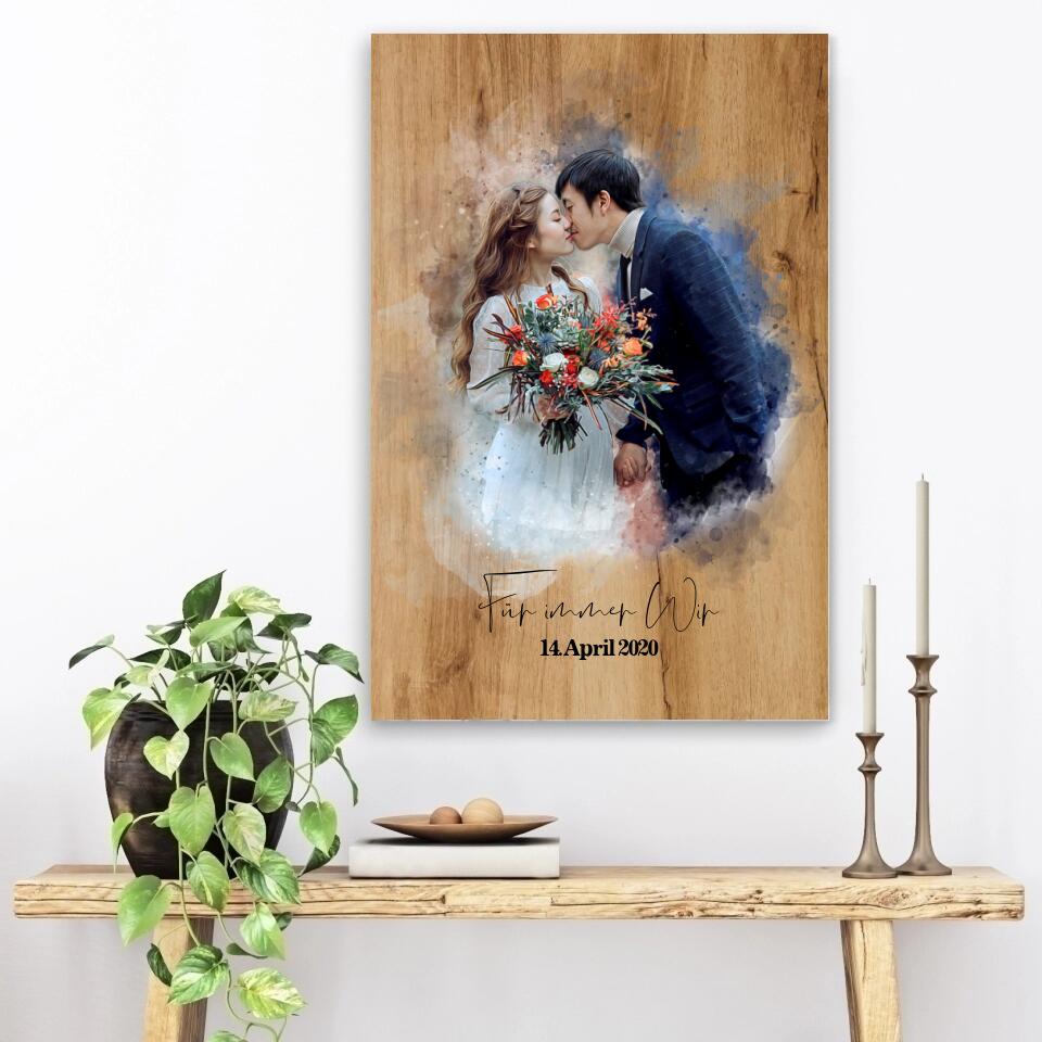 Foto des Brautpaares als Aquarell Poster | Originelles Hochzeitsgeschenk
