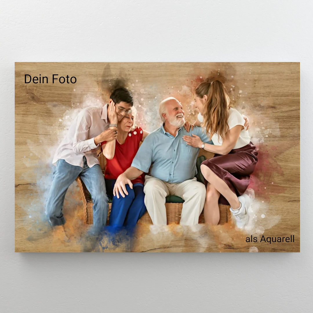 Dein Foto als Aquarell | Personalisiertes Geschenk zu Weihnachten | Als Poster oder Leinwand im Querformat