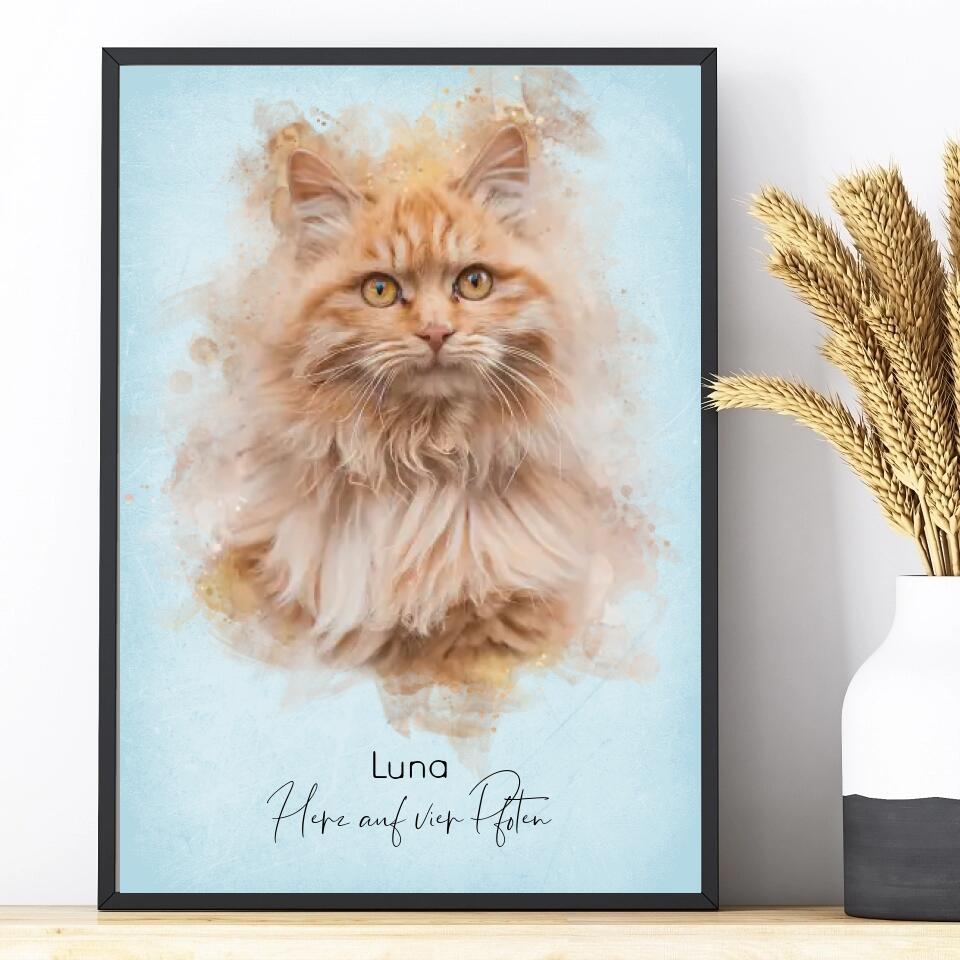 Deine Katze als Aquarell Tierportrait | Geschenk für Katzenliebhaber